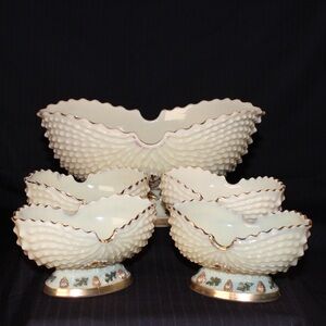Northwood Custard Glass Nautilus Shell Berry Bowl Set Master & 4 Berry Bowls